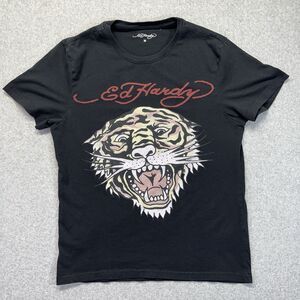 Ed Hardy Tiger Graphic Tee Women’s M Black Retro Y2K Grunge Punk Metal Style